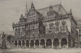 After Paul Geissler (German 1881 - 1965) Etching 'Bremer Rathaus', a study of the German City of