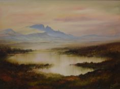 Leslie Lamb (Scottish 20th Century) Oil on canvas 'The Old Man of Storr, Isle of Skye', a