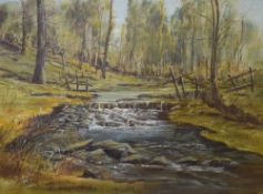 J A Sixsmith (British Contemporary) Oil on board, a pair of Autumnal rural river landscapes,
