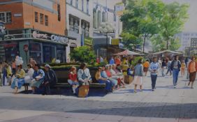 E Shakeshaft (British 20th Century) Watercolour, study of a city centre, signed lower right,