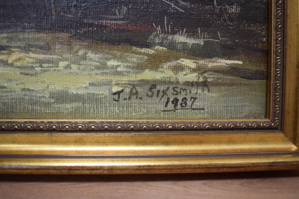 J A Sixsmith (British Contemporary) Oil on board, a pair of Autumnal rural river landscapes, - Image 7 of 9