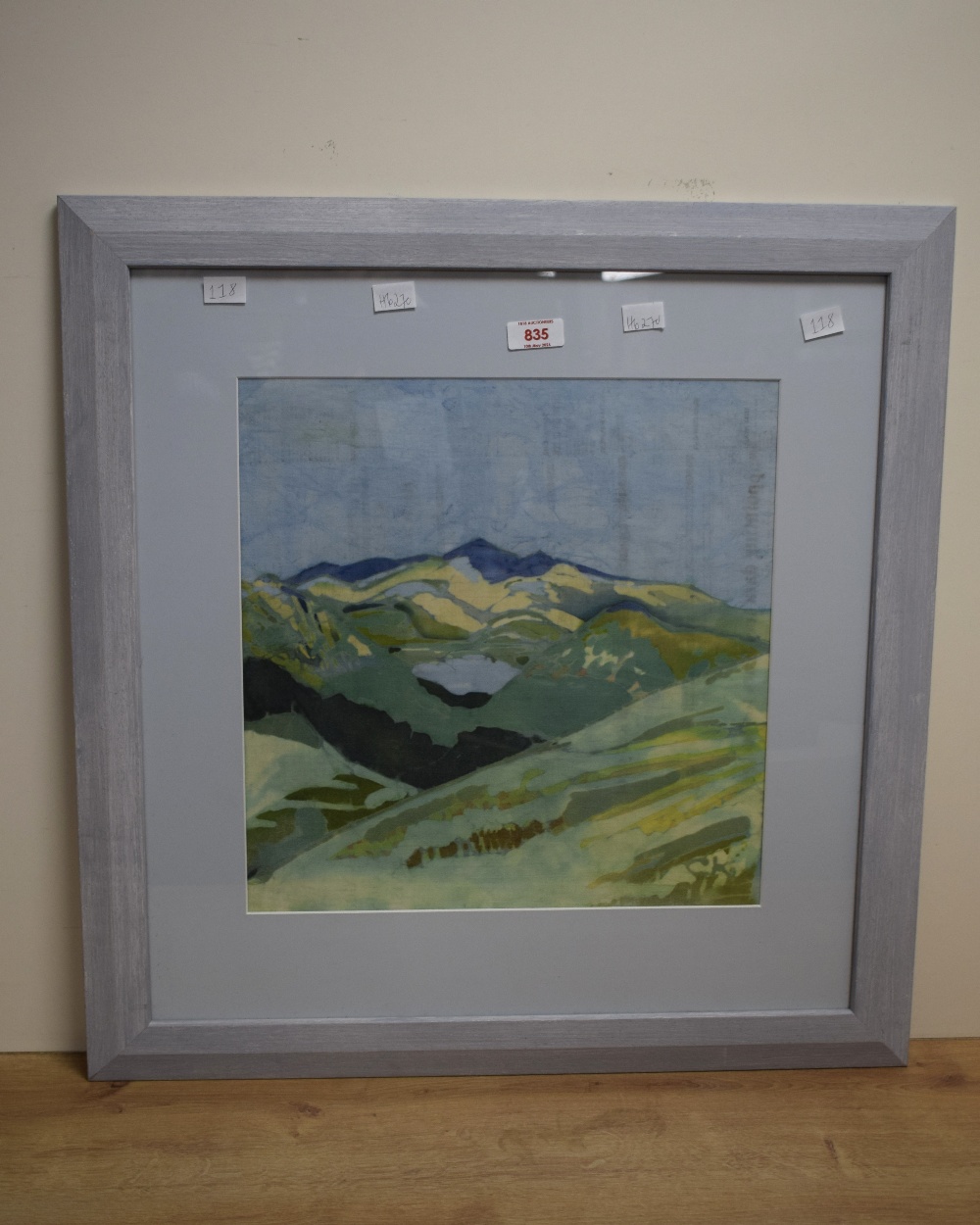 A Contemporary Batik composition, depicting a mountain in blue and green tones, initialled (CK) - Image 2 of 5