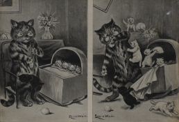 After Louis Wain (British 1860-1939) A collection of four monochromatic prints 'Peace and War' '