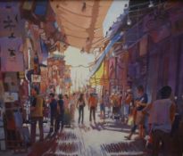 Annette Kane (Contemporary) Oil on canvas, a vibrant Eastern market scene in warm tones, signed