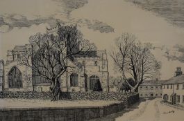 *Local Interest* Norman Barker (British 20th Century) Pen and Ink 'Priest Lane Cartmel', a study