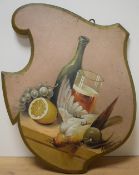 M Weinberg (19th Century) A pair of oils on shield form wooden panels, game and fruit still life