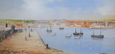 T Weston (British 20th Century) Watercolour 'The Harbour St Ives', an idyllic Cornish coastal scene,