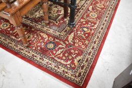 A Belgian carpet square , labelled on reverse for louis de poortere, Persepolis, 300 x 207cm, cut to