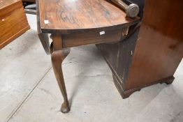 An early 20th Century rosewood and mahogany gateleg dining table (as found), width approx. 138cm