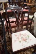 A 19th Century mahogany Chippendale style dining chair having later upholstered drop in seat