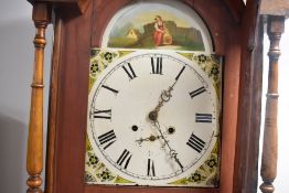 A 19th Century composite wood longcase clock having eight day movement with painted pictorial and