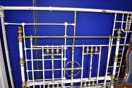 A period style brass half tester bed base, width approx. 137cm, height approx. 230cm