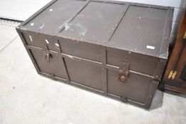 A vintage travel trunk, possibly Military interest, approx. 94 x 54 x 50cm