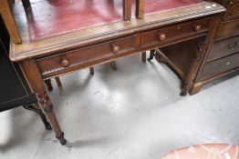 A Victorian style mahogany desk having two frieze drawers, with skiver top (probably later) and