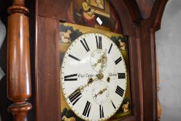 A 19th Century mahogany long case clock having eight day movement , with painted dial named for