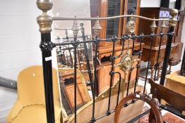 A Victorian style cast and brass bed, width approx. 140cm