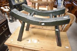 A traditional painted pine barrel stand stool, width approx. 56cm