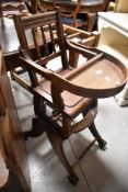 A Victorian and later child's high chair, height approx. 93cm (sold as decorative not use)