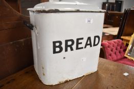 A vintage enamelled bread bin