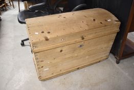 A traditional stripped pine trunk , probably 19th Century, having dome top, dimensions approx. W99