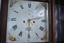 A 19th Century oak and mahogany long case clock having eight day movement , with painted dial