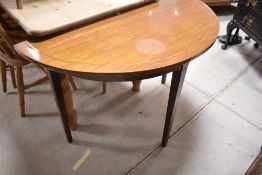 A 19th Century mahogany 'D end' style side table, having line inlay decoration and square tapered