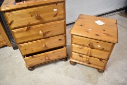 Two vintage yellow pine bedroom chests, three and four drawer