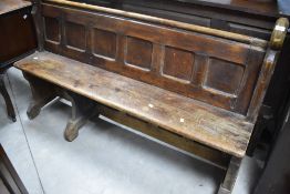 A traditional church pew, having open ends, width approx. 160cm
