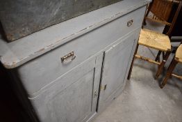 A vintage painted pine side cabinet having long drawer over double cupboard, dimensions approx.