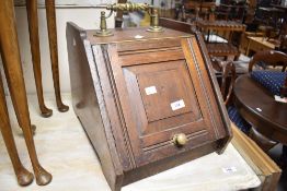 A Victorian mahogany coal purdonium, having brass handle, with matched shovel and no liner