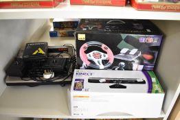 Phillips Videopac Computer with Power Cable and two Joysticks along with a Xbox 360 Kinect Sensor in
