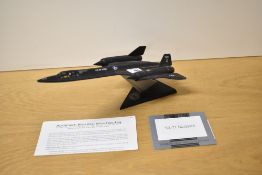 Franklin Mint Precision Model, SR-71 Blackbird Spy Plane, US Air Force 17924, on stand with