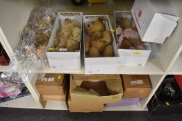 This collection comprises four mohair teddy bears manufactured by Merrythought of Ironbridge,