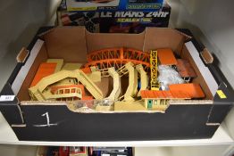 A collection of vintage model railway scenic accessories and trackside structures, attributed to