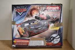 A Carrera GO 1:43 scale slot car racing system themed around the Disney Pixar Cars franchise,