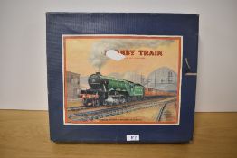 A vintage Hornby O gauge clockwork train set manufactured by Meccano Ltd, Liverpool. The set is