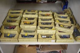 A collection of vintage scale model vehicles from the Matchbox Models of Yesteryear series. Produced