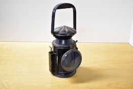 Railway Three Aspect Hand Lamp, made by Wakefields Birmingham 1945 A, missing burner, height 32cm