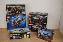 A collection of six LEGO Technic construction toy sets manufactured by the LEGO Group. The