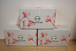 A trio of Steiff mohair teddy bears, manufactured in Germany. The group includes a brown mohair