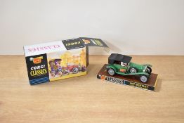 Corgi Classics Die-cast, 900 1927 Bentley, green and black, card display stand present and complete,
