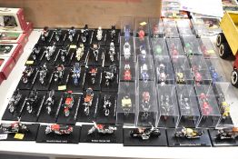 A collection of approximately 65 die-cast model motorcycles, predominantly in 1:24 scale, attributed