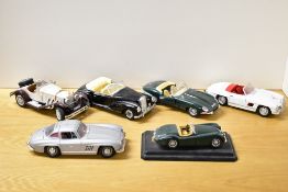 Mixed Scale Die-casts, Burago 1:18 Mercedes Benz, Jaguar E Type, Mercedes 300SL, Mercedes Benz