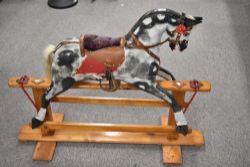 Mid 20th Century Collinson of Liverpool Rocking Horse, painted dapple grey with part leather saddle