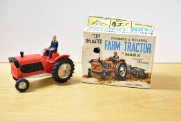 Marx plastic and battery operated Farm Tractor with Forward & Reverse, plough, disc harrow and