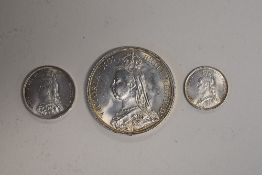 A Queen Victoria Silver Crown 1887 Jubilee Head, A Queen Victoria 1887 Shilling, A Queen Victoria