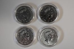 Royal Mint Elizabeth II, 2016, 2017, 2020, 2021, Silver Britannia Two Pounds, BU, Obv Elizabeth