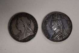 Queen Victoria Silver Crowns, 1887 Jubilee Head (Lovely Tone), 1897 Old Veiled Head, (2), Total