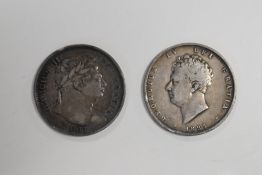 A George III 1817 Silver Half Crown 'Bull Head', Rev Crowned Garter. A George IV 1825 Silver Half