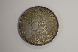 A Queen Victoria 1889 Silver Crown, Obv Jubilee Bust, Rev George And Dragon, Lovely Coin Straw